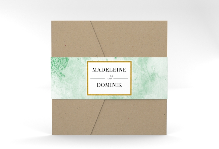 Hochzeitseinladung Marble Pocketfold gruen hochglanz
