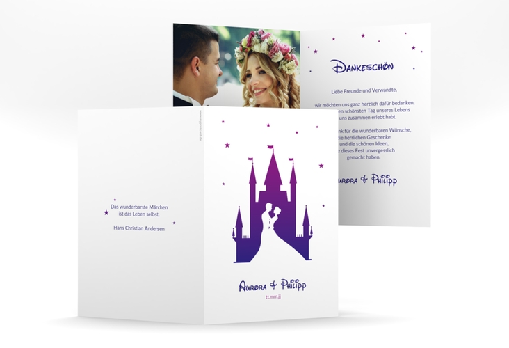 Danksagungskarte Hochzeit Castle A6 Klappkarte hoch lila hochglanz