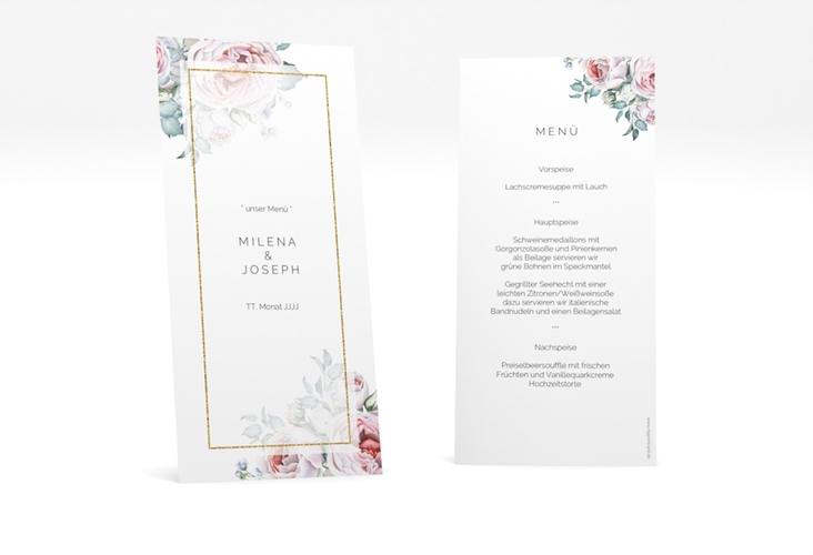 Menükarte Hochzeit Embrace lange Karte hoch weiss hochglanz