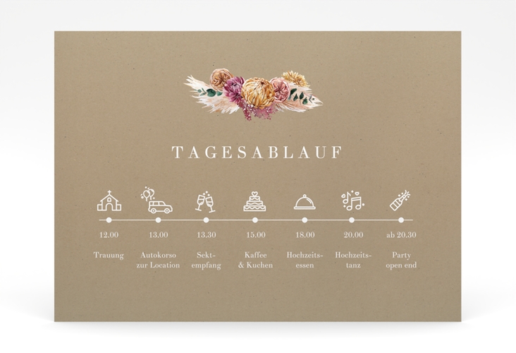 Tagesablauf Poster Hochzeit Bohochic 70 x 50 cm Poster Kraftpapier