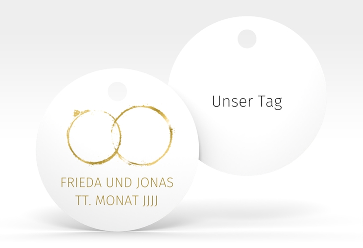 Geschenkanhänger Hochzeit Trauringe Geschenkanhänger, rund gold hochglanz minimalistisch gestaltet mit zwei Eheringen
