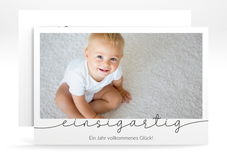 Einladungskarte Kindergeburtstag Einsigartig A6 Karte quer weiss zum ersten Geburtstag mit Kinderfoto
