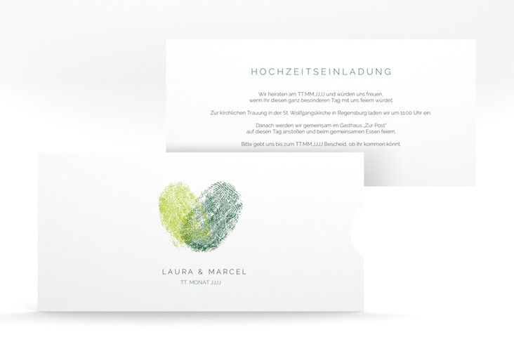 Hochzeitseinladung Fingerprint Einsteckkarte gruen schlicht mit Fingerabdruck-Motiv
