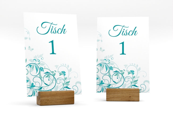Tischnummer Hochzeit Lilly Tischaufsteller tuerkis