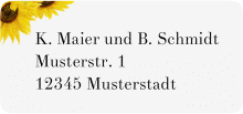 Klick: Details zu Absenderetikett Hochzeit "Sonnenblume" anzeigen Absenderetikett Hochzeit Sonnenblume 45,7 x 21,2 mm weiss