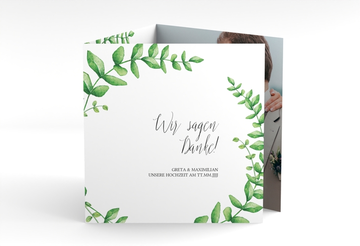 Dankeskarte Hochzeit Botanic quadr. Doppel-Klappkarte weiss
