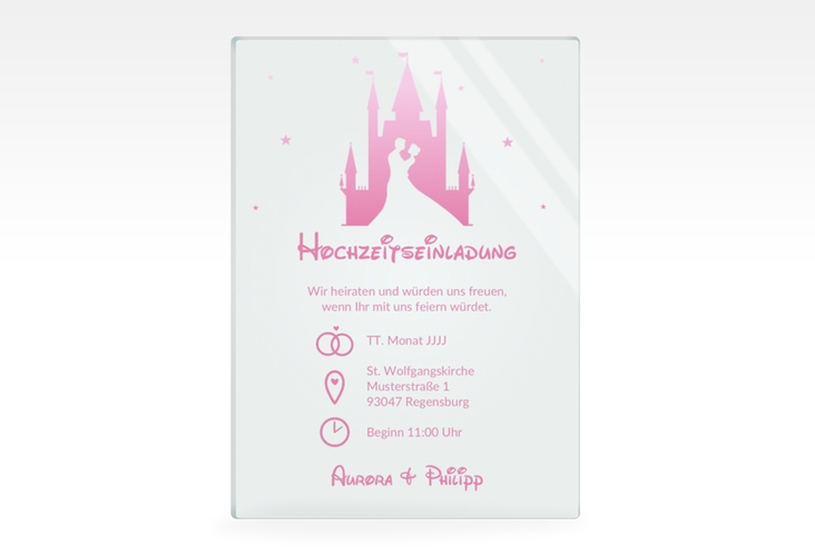 Acryl-Hochzeitseinladung Castle Acrylkarte hoch rosa