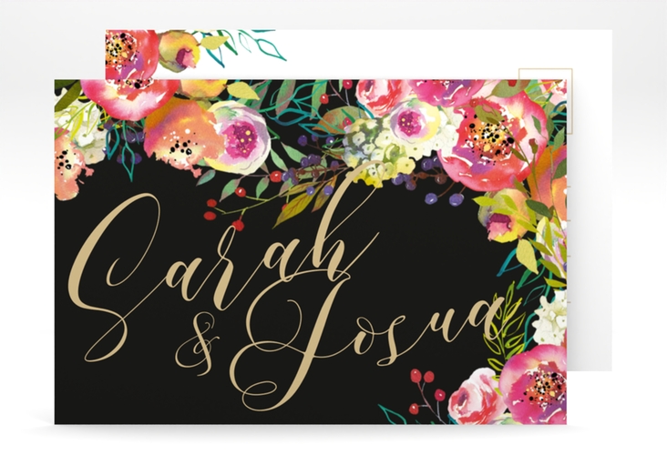 Save the Date-Postkarte Flowerbomb A6 Postkarte schwarz