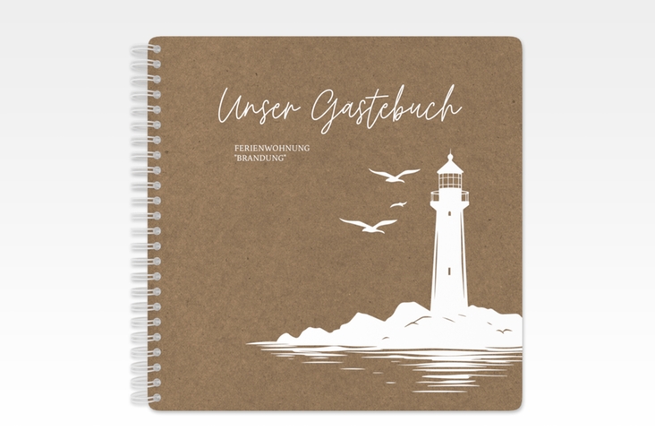 Gästebuch Ferienwohnung Brandung Ringbindung Kraftpapier Leuchtturm, Ostsee, Nordsee