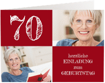 Einladung 70. Geburtstag Lebensfreude A6 Klappkarte quer rot