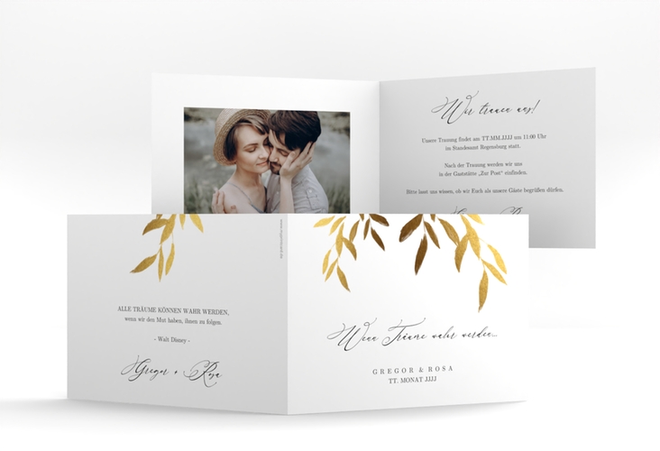 Hochzeitseinladung Demure A6 Klappkarte quer weiss hochglanz