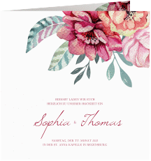 Klick: Details zu Hochzeitseinladung "Blooming" anzeigen Hochzeitseinladung Blooming quadr. Klappkarte weiss