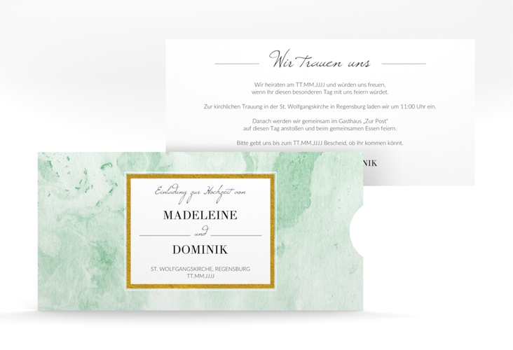 Hochzeitseinladung Marble Einsteckkarte gruen hochglanz