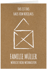 Weihnachtskarte Nikolaushaus A6 Klappkarte hoch Kraftpapier