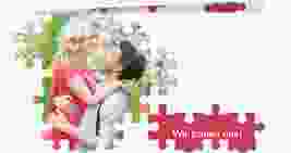 Hochzeitseinladung Puzzle lange Klappkarte quer rot