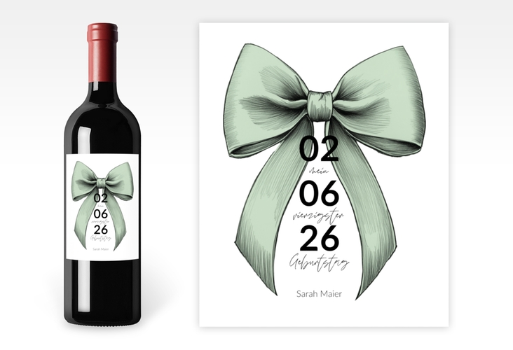 Weinflaschen-Etikett Geburtstagsschleife Etikett Weinflasche 4er Set gruen