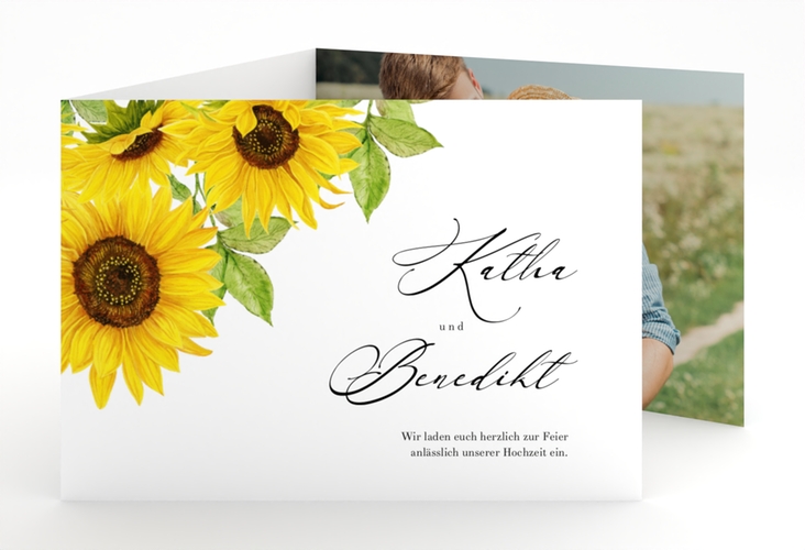 Hochzeitseinladung Sonnenblume A6 Doppel-Klappkarte weiss