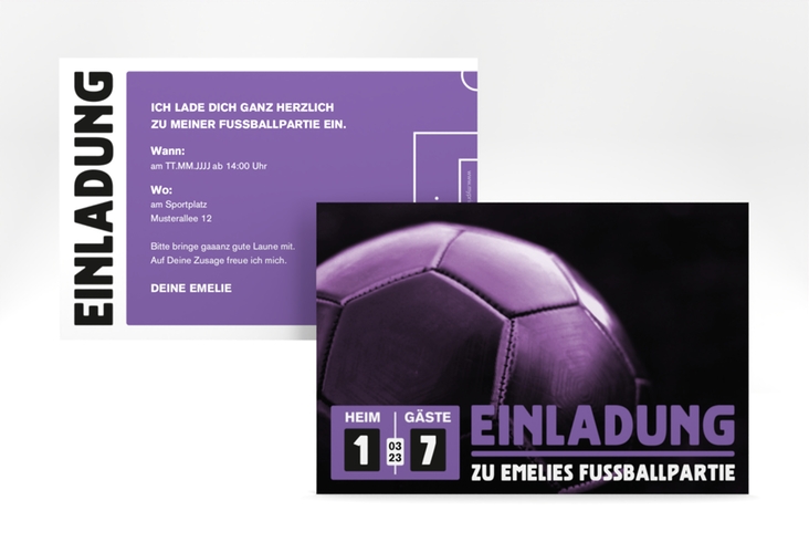 Einladungskarte Kindergeburtstag Fussballpartie A6 Karte quer lila