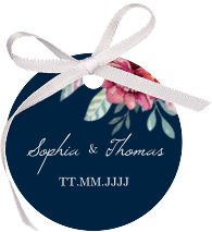 Klick: Details zu Geschenkanhänger Hochzeit "Blooming" anzeigen Geschenkanhänger Hochzeit Blooming Geschenkanhänger, rund blau