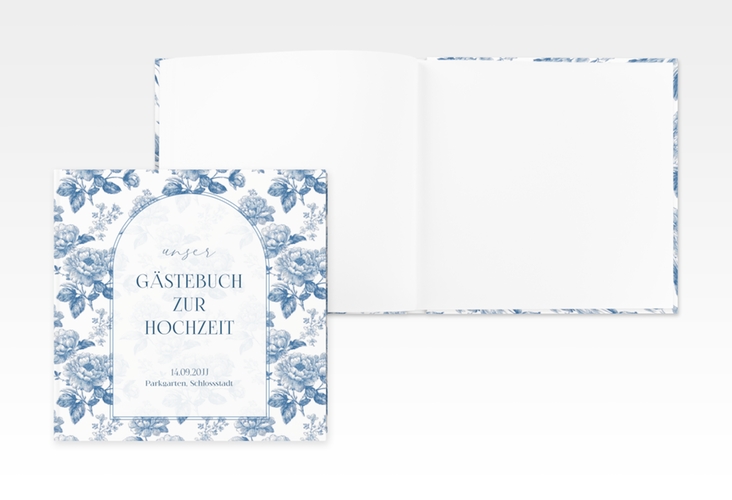 Gästebuch Creation Blue Floral 20 x 20 cm, Hardcover weiss mit blauem Blumenmuster auf weißem Grund