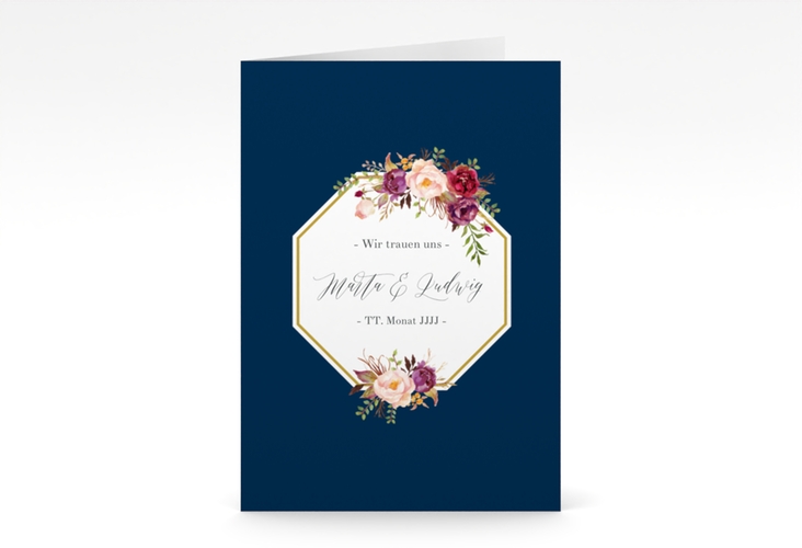 Einladungskarte Hochzeit Prachtvoll A6 Klappkarte hoch blau hochglanz