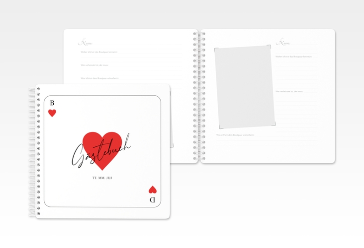 Gästebuch Hochzeit Kartenspiel Ringbindung weiss im Herz-Ass-Design eines Kartenspiels