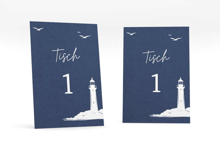Tischnummer Hochzeit Leuchtturm Tischaufsteller blau