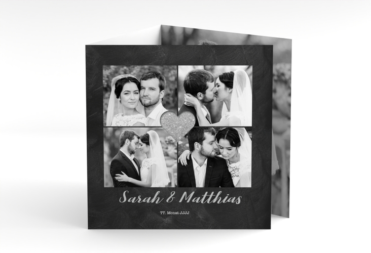 Dankeskarte Hochzeit Sparkly quadr. Doppel-Klappkarte grau