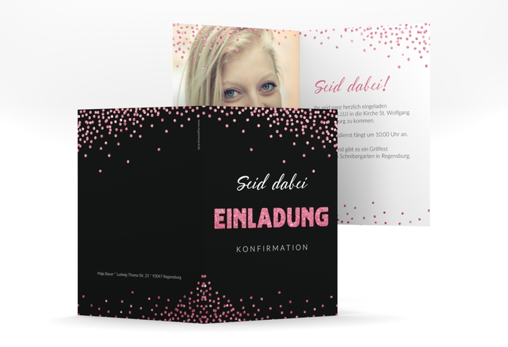 Konfirmationseinladung Glow A6 Klappkarte hoch pink