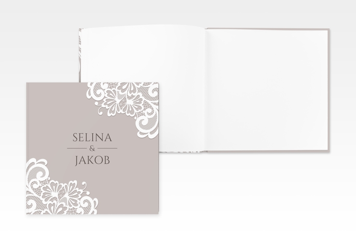 Gästebuch Creation Hochzeit Vintage 20 x 20 cm, Hardcover grau mit floraler Spitze