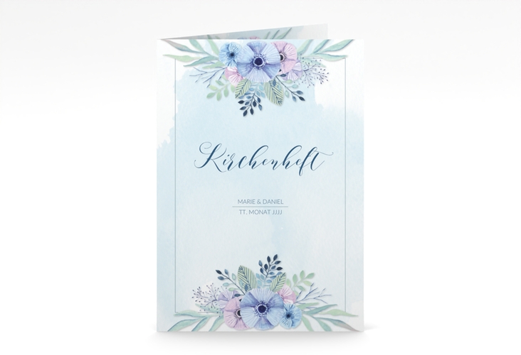 Kirchenheft Hochzeit Surfinia A5 Klappkarte hoch blau