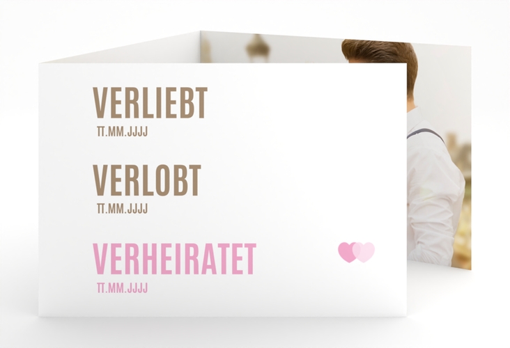 Hochzeitseinladung Couple A6 Doppel-Klappkarte rosa