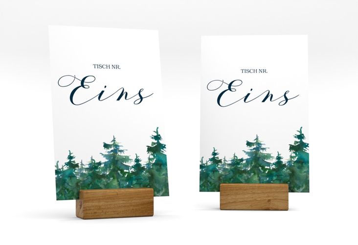 Tischnummer Hochzeit Evergreen Tischaufsteller weiss