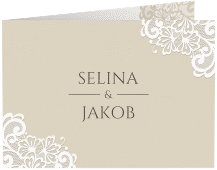 Klick: Details zu Hochzeitseinladung "Vintage" anzeigen Hochzeitseinladung Vintage A6 Klappkarte quer beige mit floraler Spitze