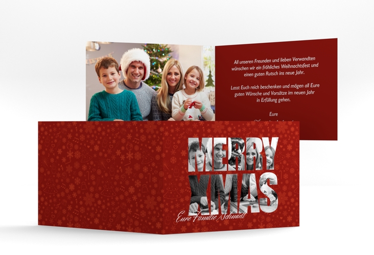 Weihnachtskarte Christmas A6 Klappkarte quer rot modern zum selbst Gestalten