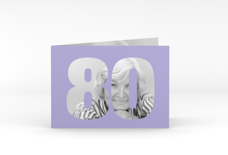 Einladung 80. Geburtstag Numbers A6 Klappkarte quer flieder