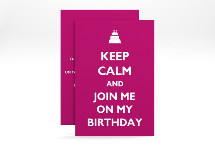 Einladung Geburtstag KeepCalm A6 Karte hoch pink hochglanz