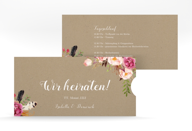 Hochzeitseinladung Flowers Einsteckkarte Kraftpapier hochglanz mit bunten Aquarell-Blumen