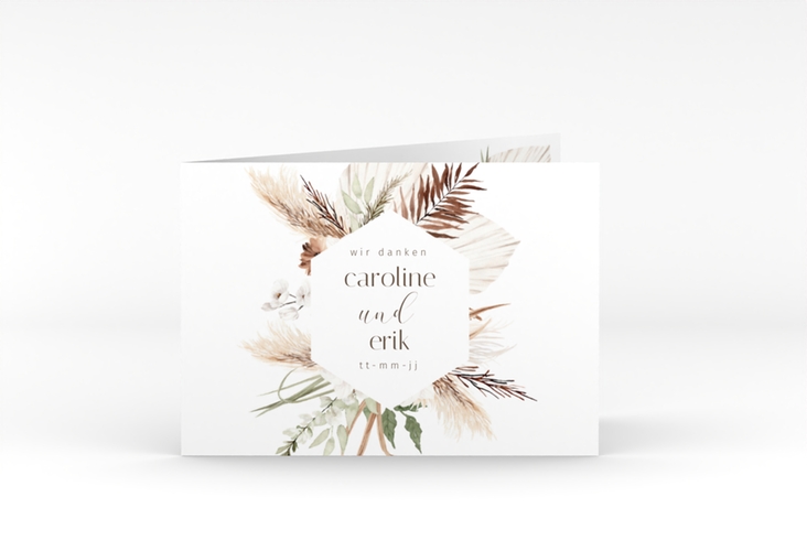 Danksagungskarte Hochzeit Bohemian A6 Klappkarte quer weiss mit Pampasgras