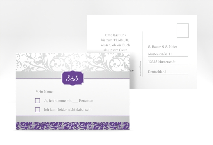 Antwortkarte Hochzeit Latina A6 Postkarte lila hochglanz