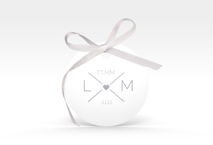 Geschenkanhänger Hochzeit Initials Geschenkanhänger, rund grau mit Initialen im minimalistischen Design