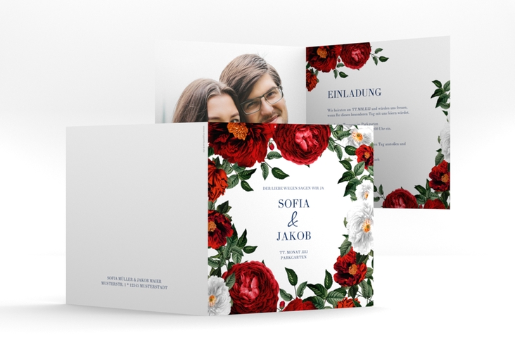 Einladungskarte Hochzeit Florista quadr. Klappkarte weiss