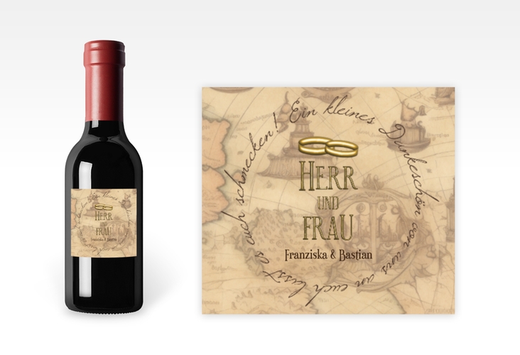 Piccoloetikett Hochzeit Zwei Ringe Etikett Piccolo mit Eheringen und Fantasy-Landkarte