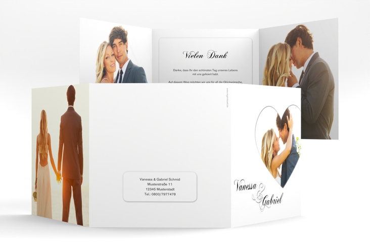 Dankeskarte Hochzeit Sweetheart quadr. Doppel-Klappkarte weiss hochglanz
