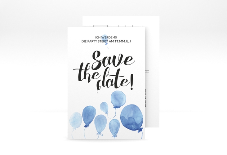 Save the Date-Postkarte Geburtstag Ballon A6 Postkarte blau hochglanz