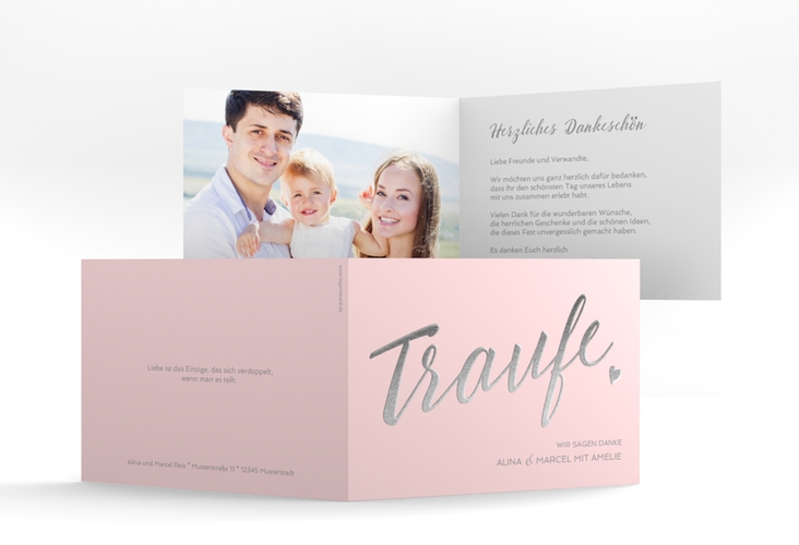 Danksagungskarte Hochzeit Traufe A6 Klappkarte quer rosa hochglanz