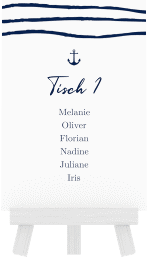 Tischaufsteller Hochzeit Liebesanker Tischaufsteller blau mit maritimem Streifenmuster und kleinem Anker