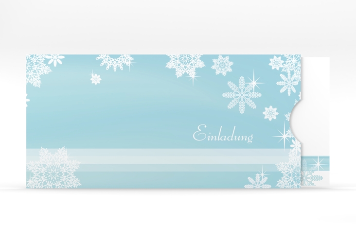 Hochzeitseinladung Meran Einsteckkarte hochglanz in Hellblau mit Schneeflocken