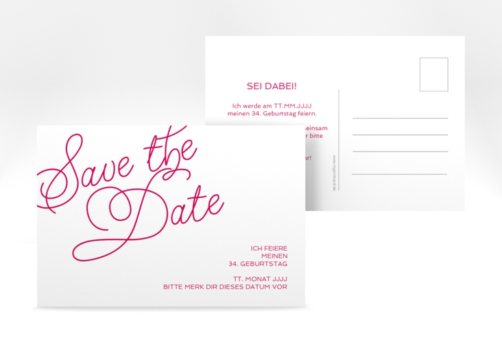 Save the Date-Postkarte Geburtstag Schwungvoll A6 Postkarte pink hochglanz