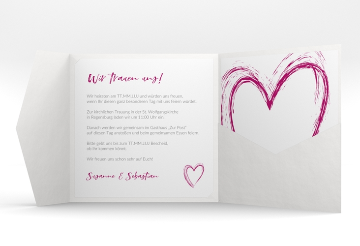 Hochzeitseinladung Liebe Pocketfold pink hochglanz